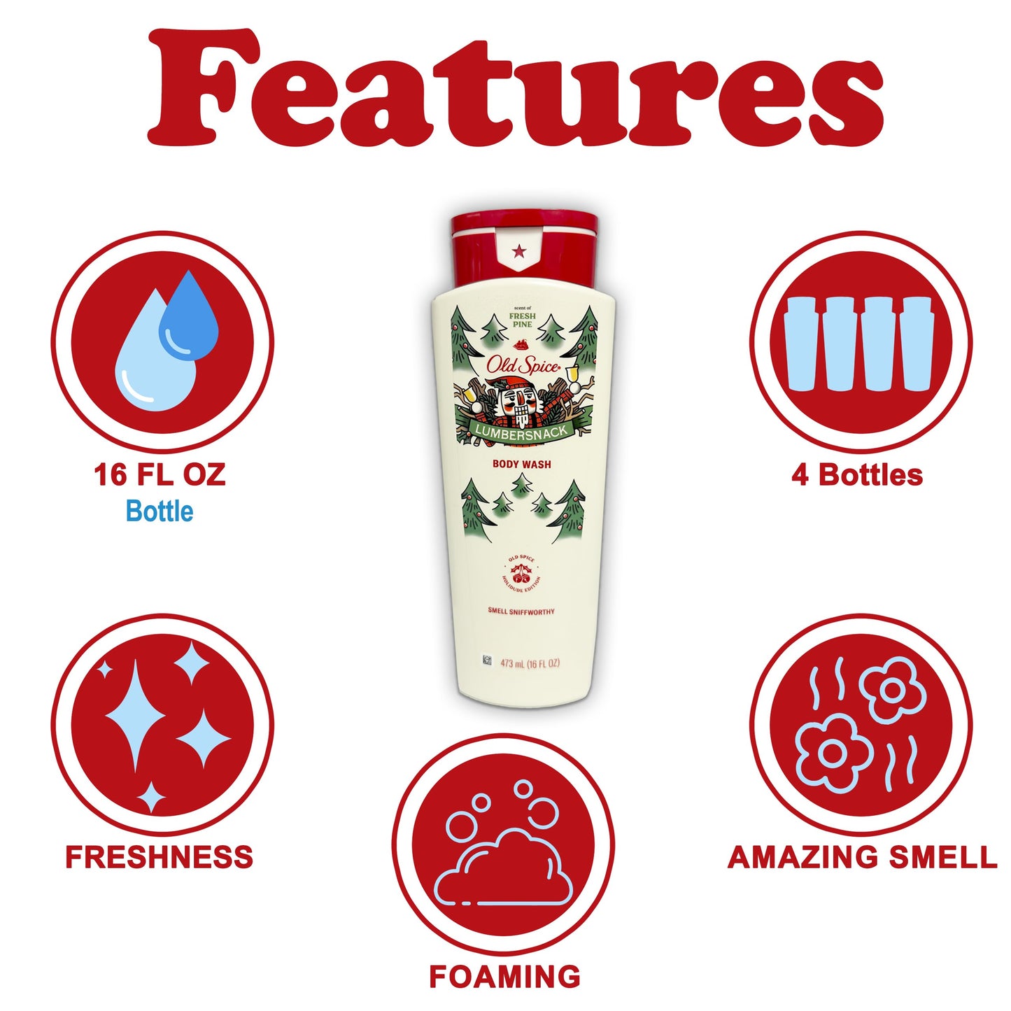 Old Spice Body Wash for Men, 4 Pack, Limited Edition Lumbersnack Pine Tree Scent, Hydrating Formula for Smooth Skin, 24/7 Long Lasting Freshness, 16 Beauty & Personal Care Old Spice