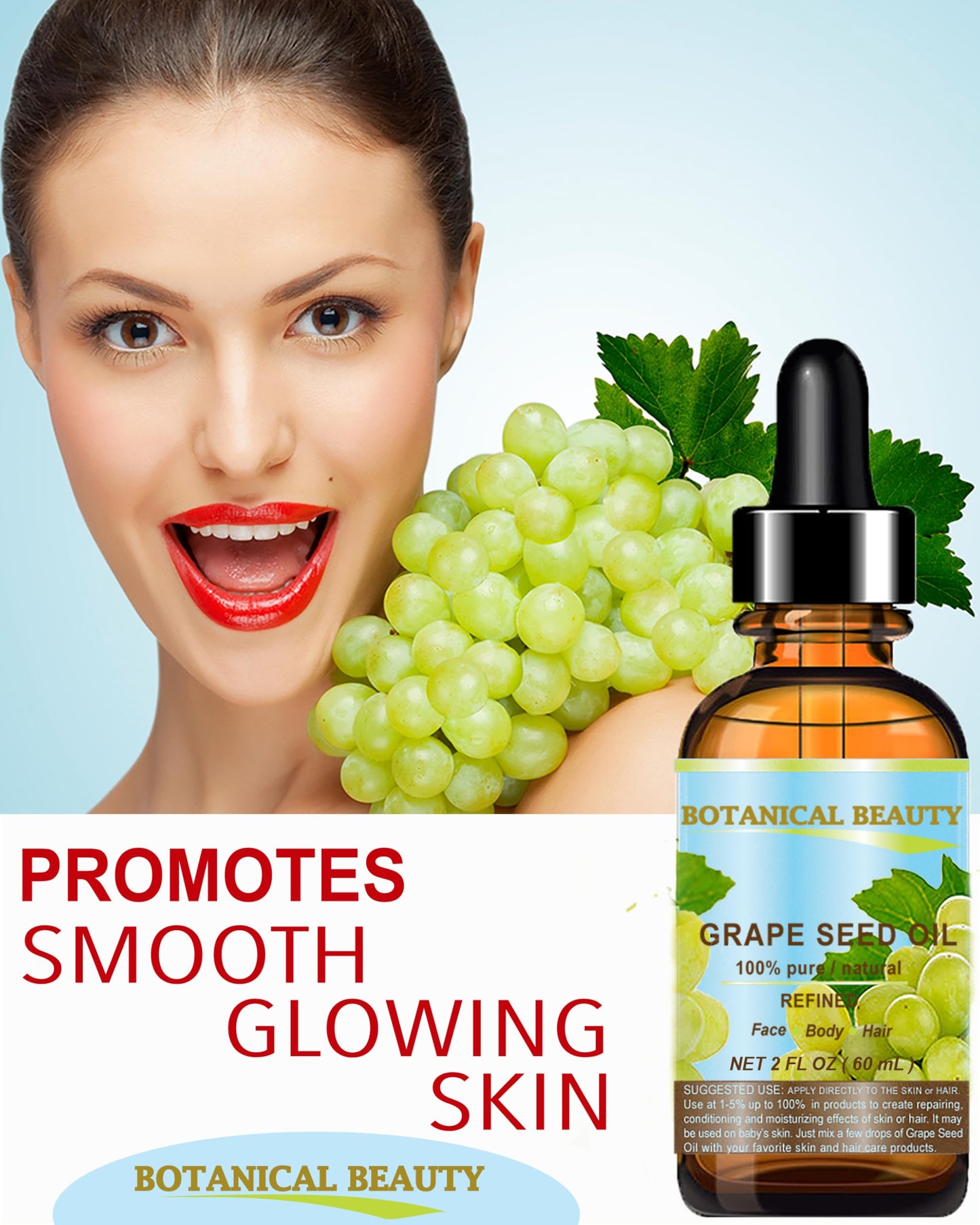 Botanical Beauty GRAPE SEED OIL 100% Pure Natural Undiluted Refined Cold Pressed Carrier Oil for Face, Skin, Body, Hair, Massage, Lip, Nails (2 Fl Oz Beauty & Personal Care Botanical Beauty