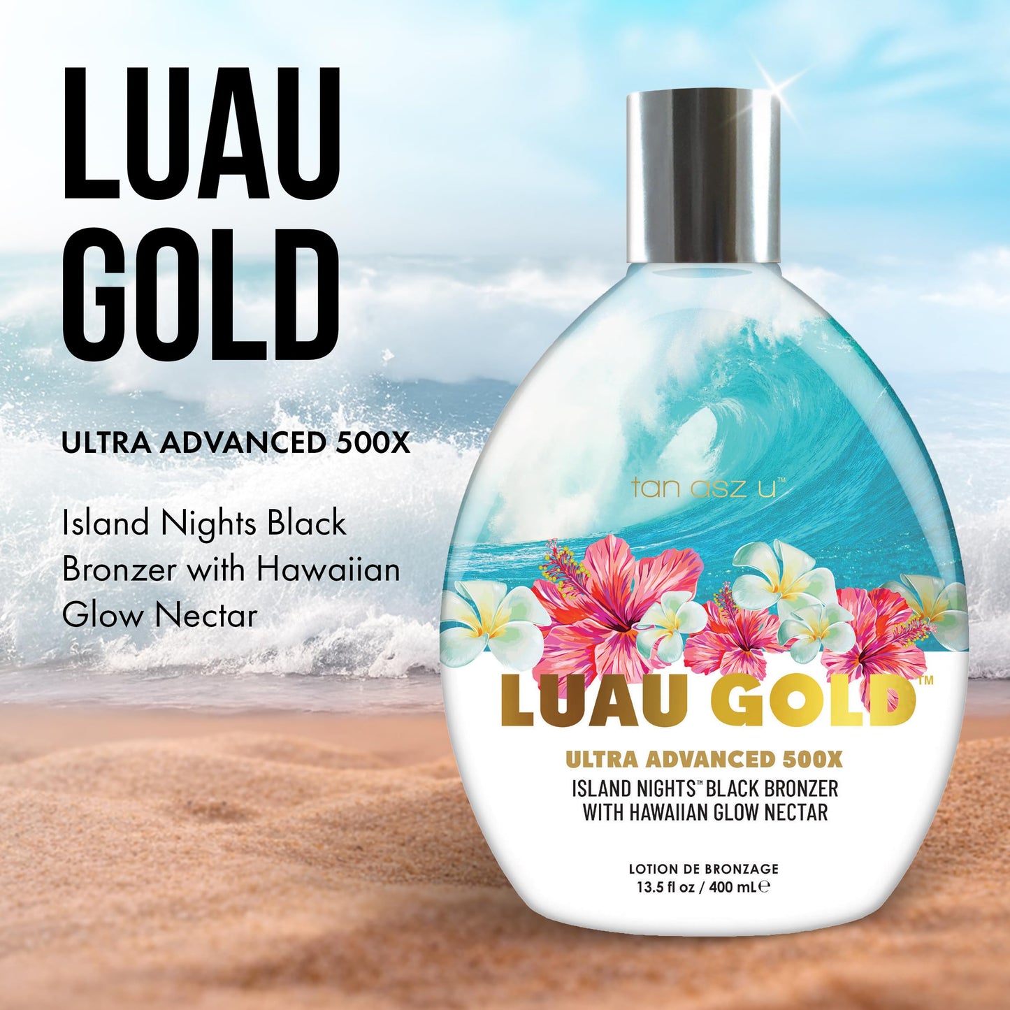 Tan Asz U Luau Gold Tanning Lotion, 500X Ultra Advanced Island Nights Black Bronzer Tanning Lotion with Hawaiian Glow Nectar, Peptides & Ceramides Beauty & Personal Care Tan Asz U