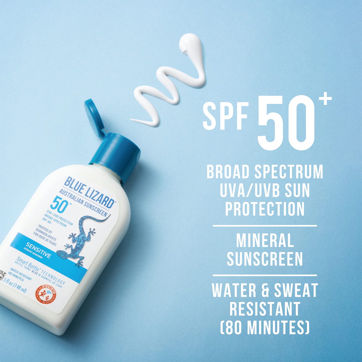 BLUE LIZARD Sensitive Mineral Sunscreen with Zinc Oxide, SPF 50+, Water Resistant, UVA/UVB Protection with Smart Bottle Technology - Fragrance Free, 5 Beauty & Personal Care BLUE LIZARD