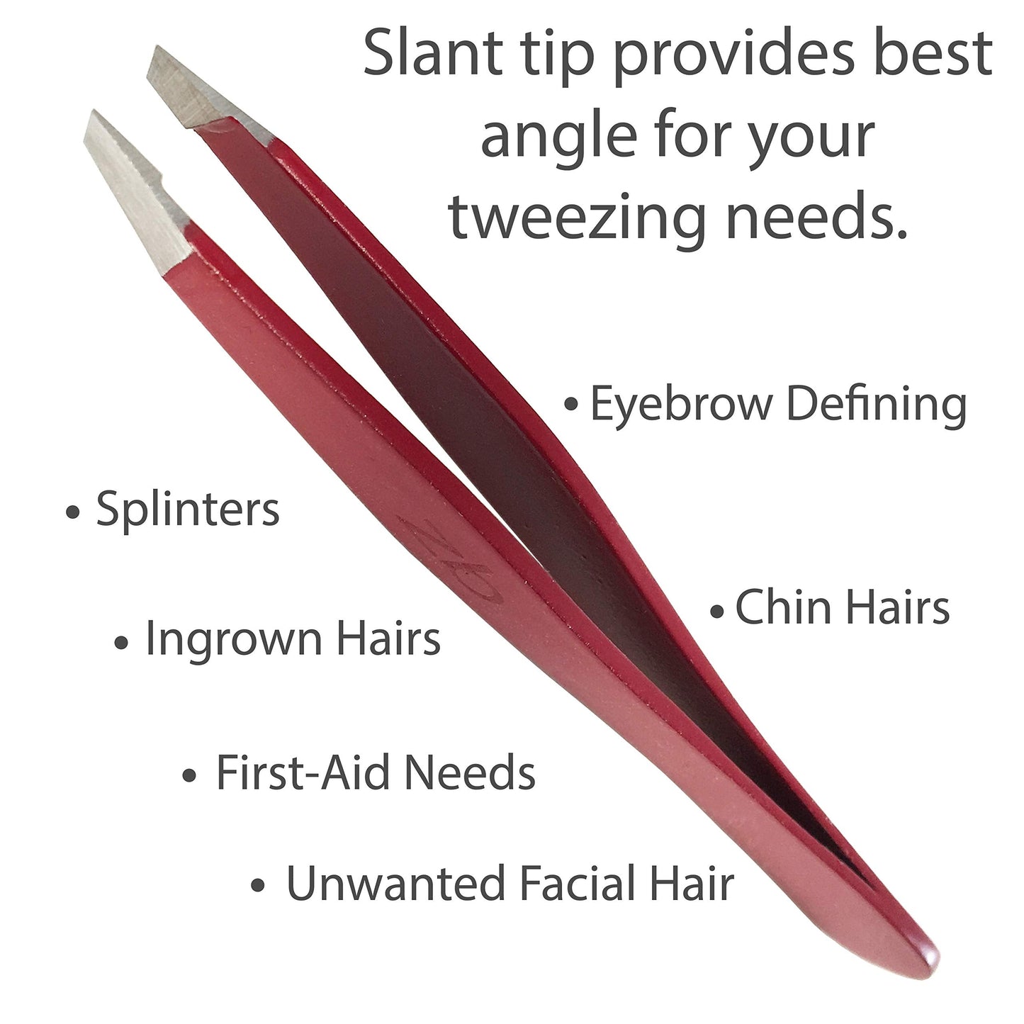 Tweezers - Surgical Grade Stainless Steel - Slant Tip for Expert Eyebrow Shaping and Facial Hair Removal - with Protective Pouch - Best Tweezer Beauty and Personal Care Zizzili Basics