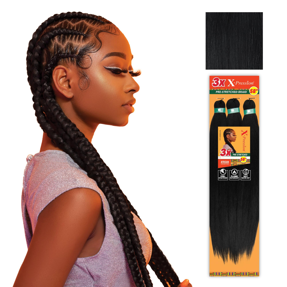 Sensationnel X-Pression Prestretched Braids-3X 58in,2pk 1 JETBLACK