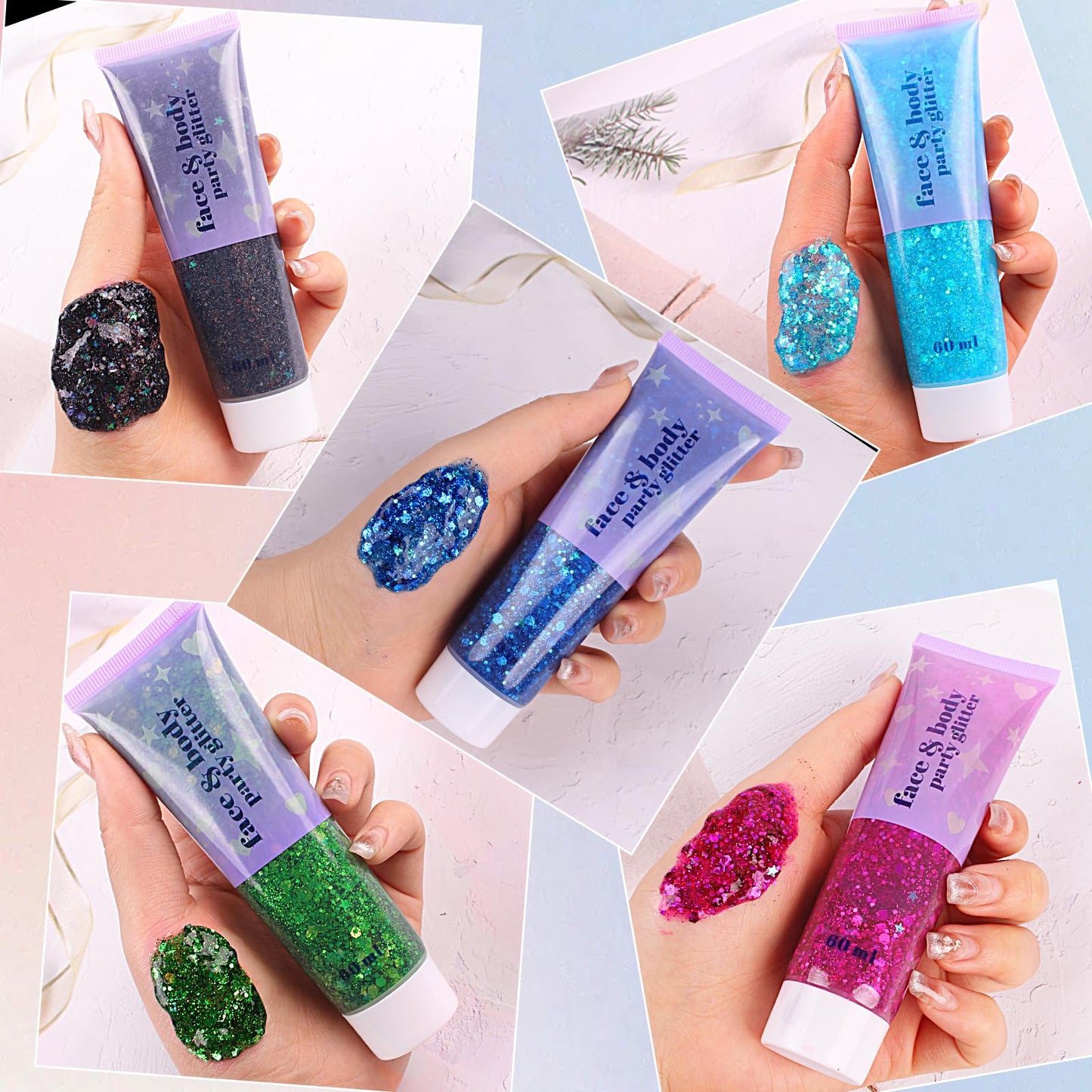 ANGXILIN High Capacity 60+60ML Chunky and Fine Mixed Face Body Glitter with Gel for Singer Concerts Rave Party Makeup,Quick Dry and Long Lasting Beauty & Personal Care ANGXILIN
