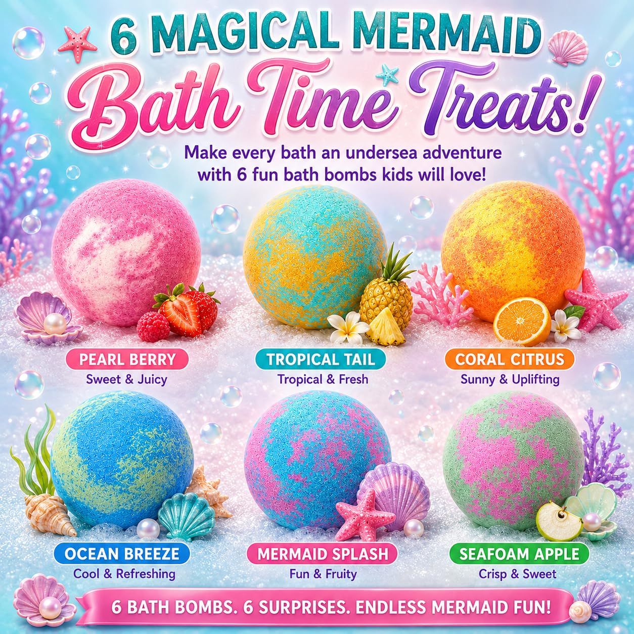 Bath Bombs for Kids with Surprise Inside, Mermaid Bath Bombs for Girls with Jewelry & Jewelry Box for Kids Organic, Skin Moisturizing, Natural Bubble Beauty and Personal Care Mineral Me California