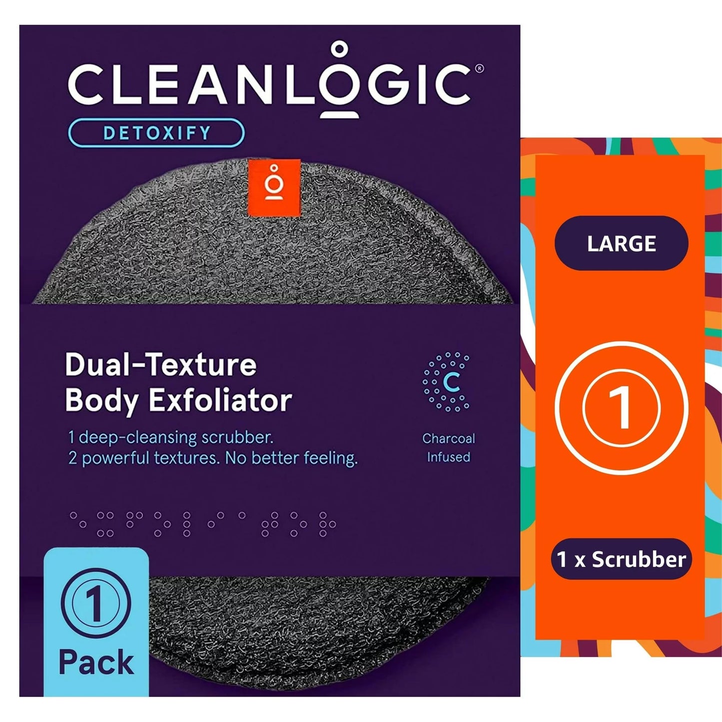 Cleanlogic Detox Purifying Charcoal Dual-Texture Exfoliating Body Scrubber (Pack of 3) 1 Count Beauty and Personal Care Cleanlogic