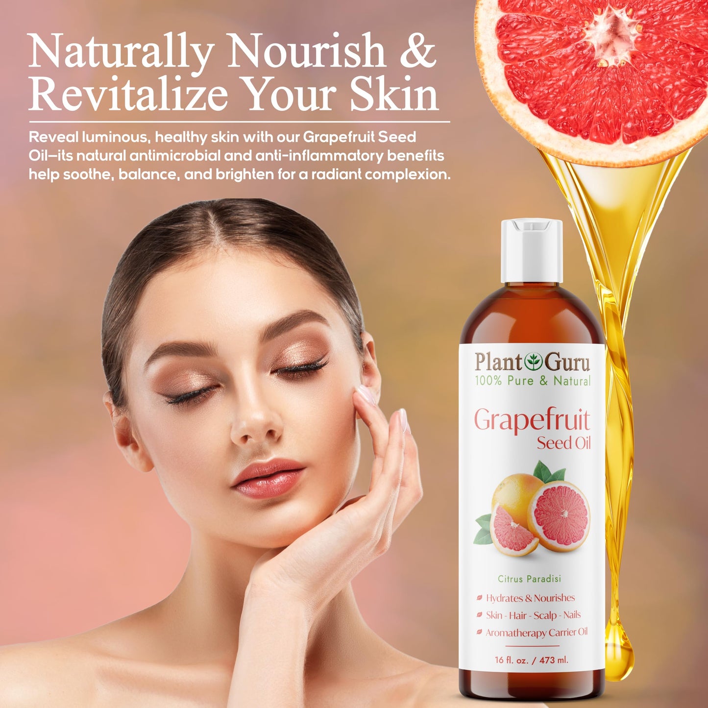 Plant Guru Grapefruit Seed Oil 8 fl. oz. Cold Pressed 100% Pure & Natural Carrier - Skin, Face, Body & Hair Growth Moisturizer. Great for DIY Creams Beauty & Personal Care Plant Guru