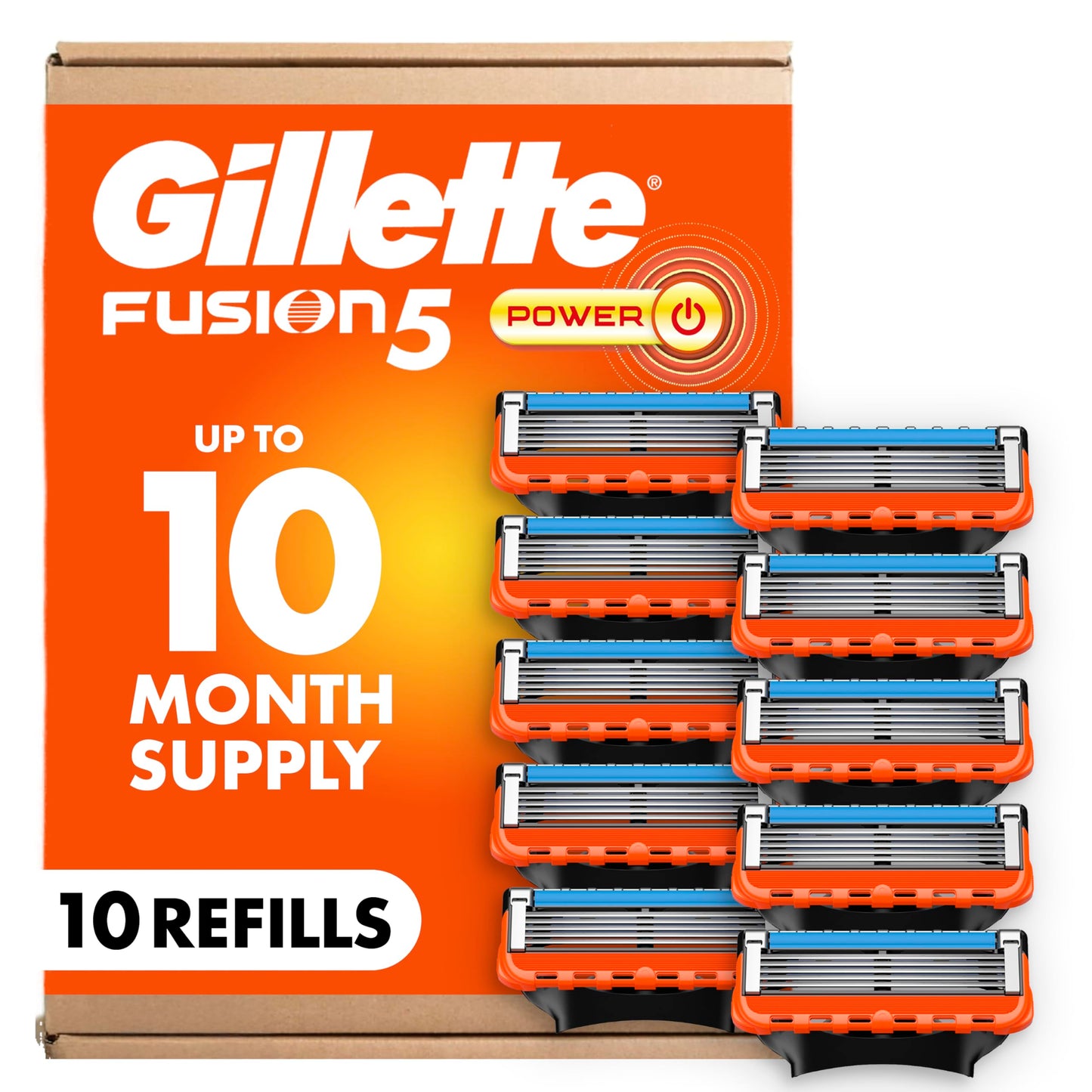 Gillette Fusion5 Power 5-Blade Razor Blade Refills for Men with Precision Trimmer, 10 Count Beauty and Personal Care Gillette Default Title