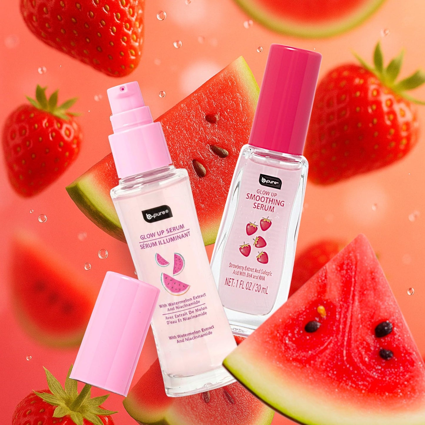 b.pure Glow Up Face Serum Variety Pack | Watermelon & Strawberry Formulas | Niacinamide, Salicylic Acid & AHA/BHA | 1 oz, 4-Pack Beauty & Personal Care b.pure