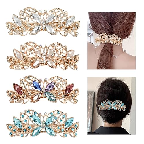 Lawie 4 Pack Luxury Butterfly Jeweled Crystal Rhinestone Glitter Sparkly Metal Hair Barrettes Snap Clips Hairpins Hairgrip Thin Thick Bun Twist Holder Beauty & Personal Care Lawie