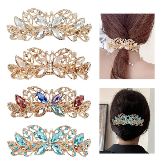 Lawie 4 Pack Luxury Butterfly Jeweled Crystal Rhinestone Glitter Sparkly Metal Hair Barrettes Snap Clips Hairpins Hairgrip Thin Thick Bun Twist Holder Beauty & Personal Care Lawie