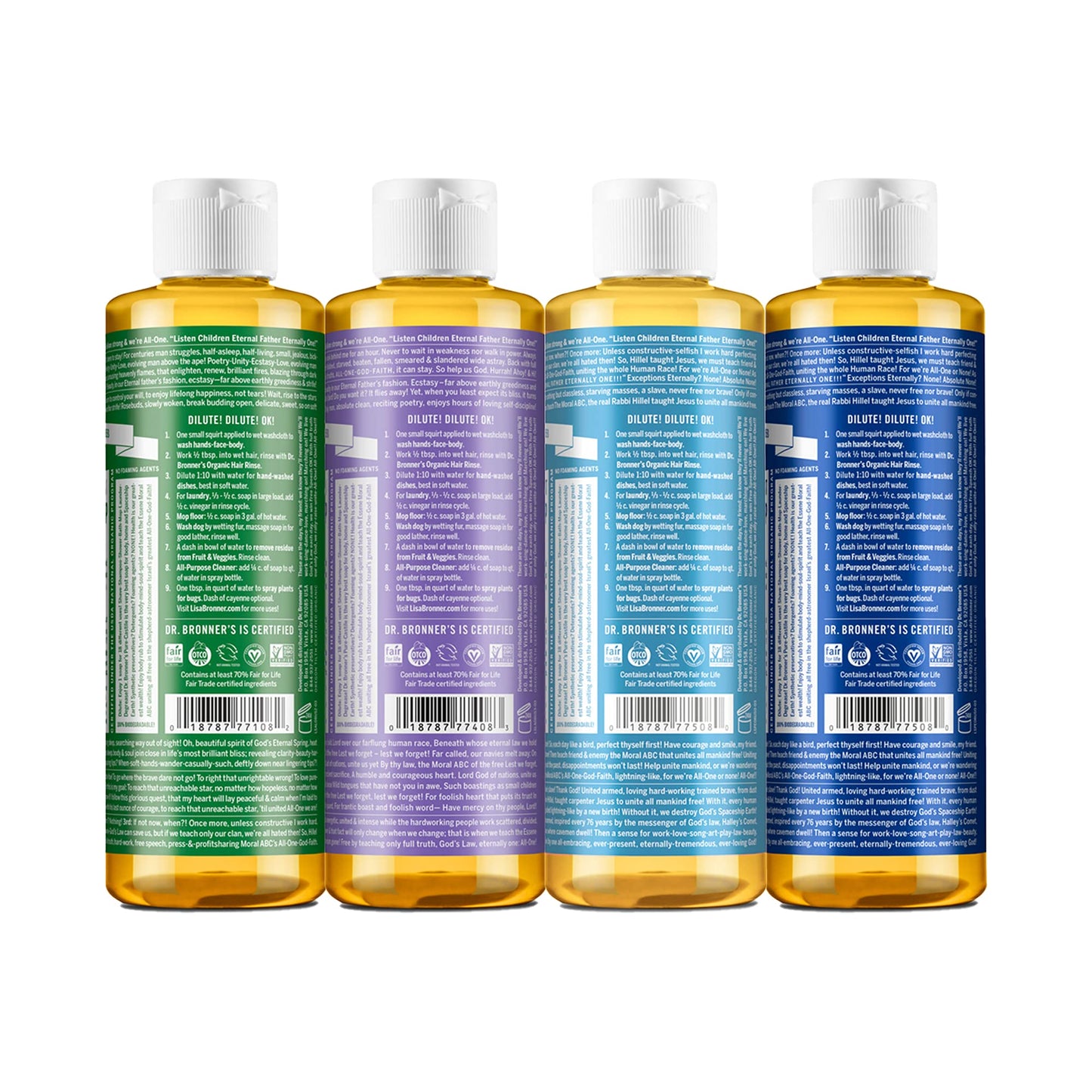 Dr. Bronner's - Pure-Castile Liquid Soap (8 oz Variety Pack) Peppermint, Lavender, Almond & Baby Unscented - Made with Organic Oils, 18-in-1 Uses Beauty & Personal Care Dr. Bronner's