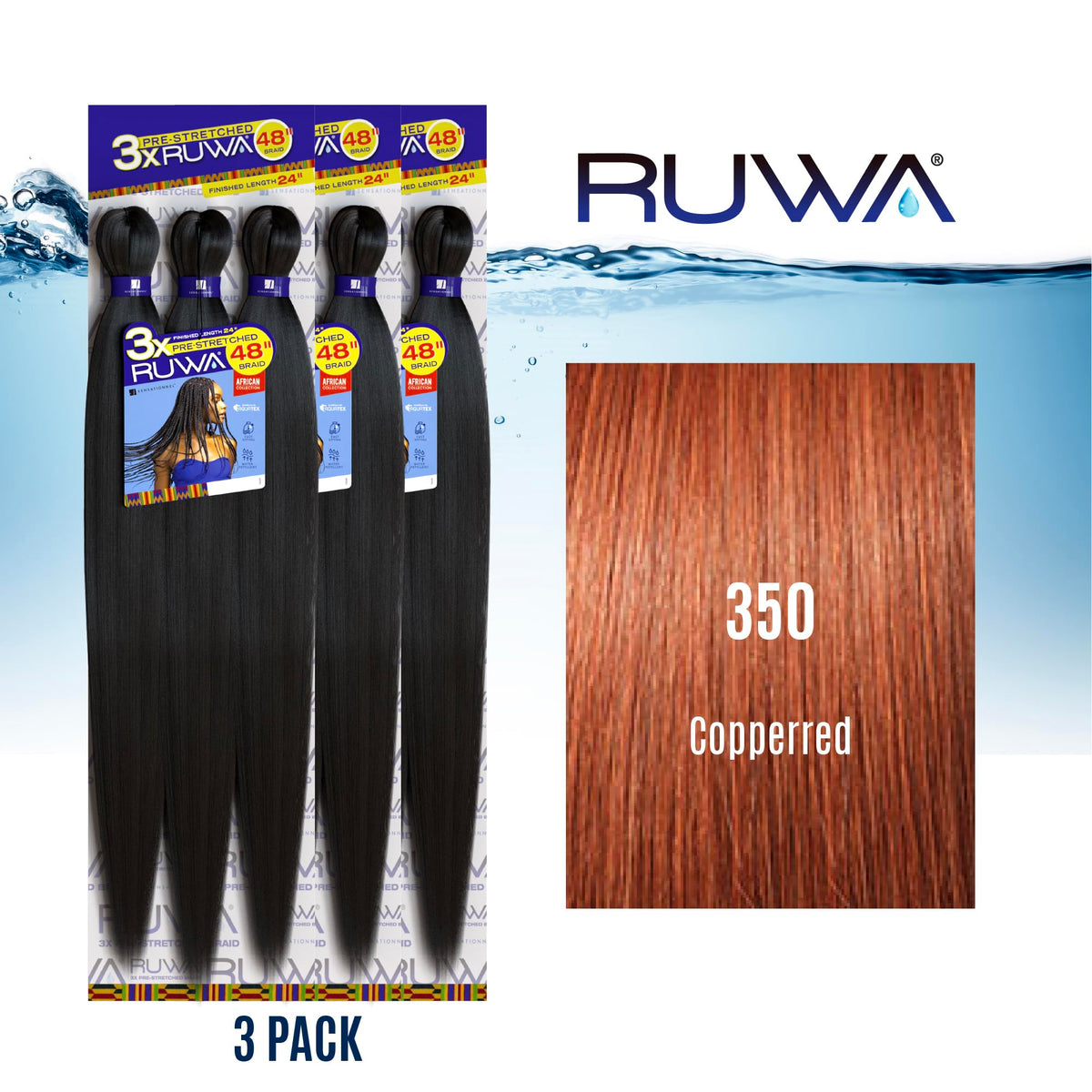 Sensationnel Ruwa Prestretched Braiding Hair-3X 48in,3pk 350 COPPERRED