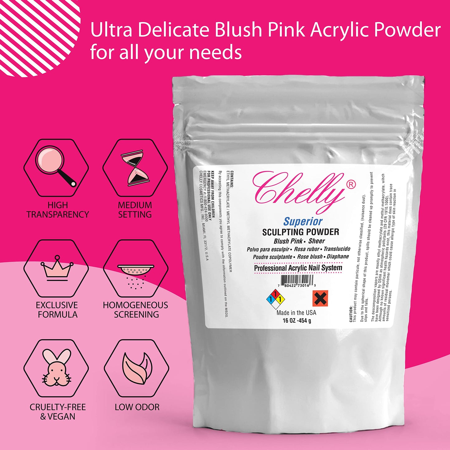 Chelly Superior Sculpting Powder Professional Acrylic Nail System Clear Blush Pink Medium Pink 16 oz 454 g (Blush Pink) Beauty & Personal Care YSSER