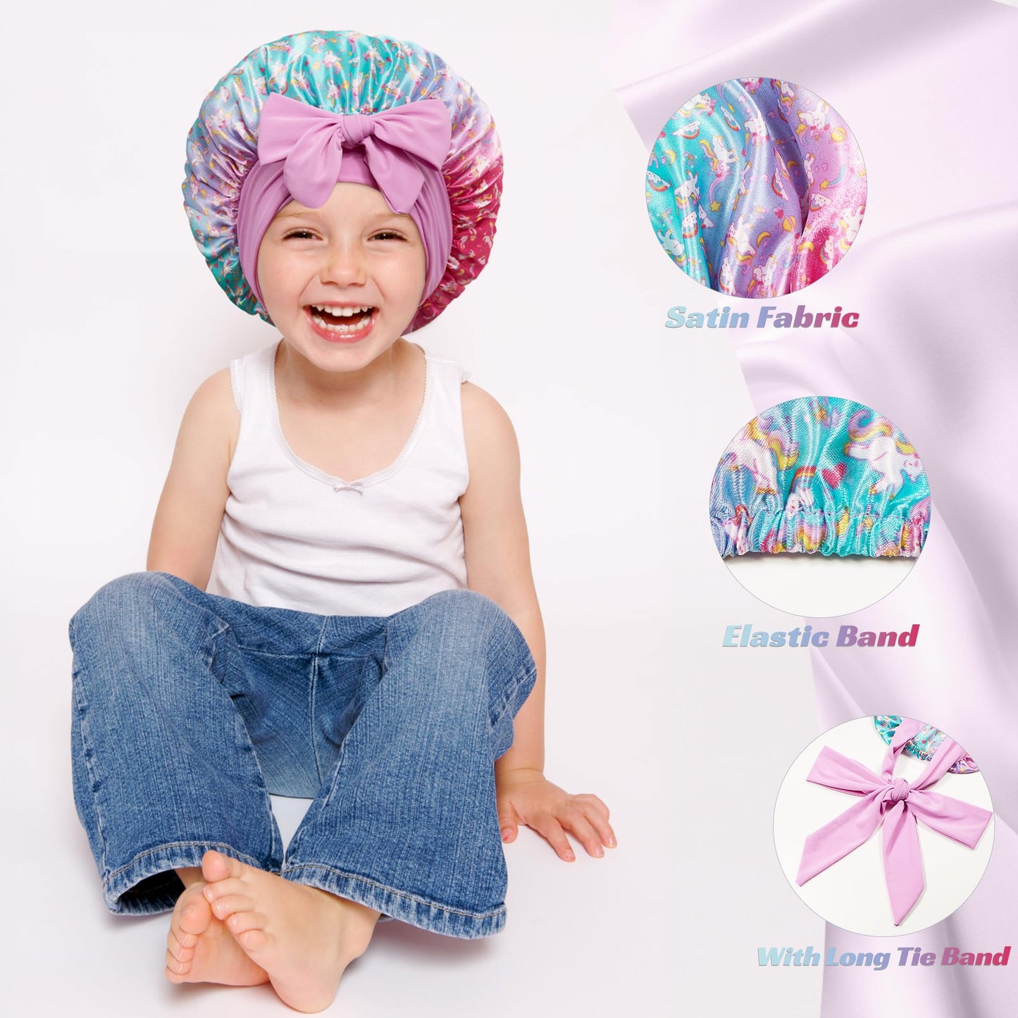 choshion 2 PCS Kids Bonnets for Girls, Silk Bonnet for Kids, Satin Silk Hair Bonnet for Sleeping with Tie Band, Baby Toddler Teens Child Sleep Cap Beauty and Personal Care choshion