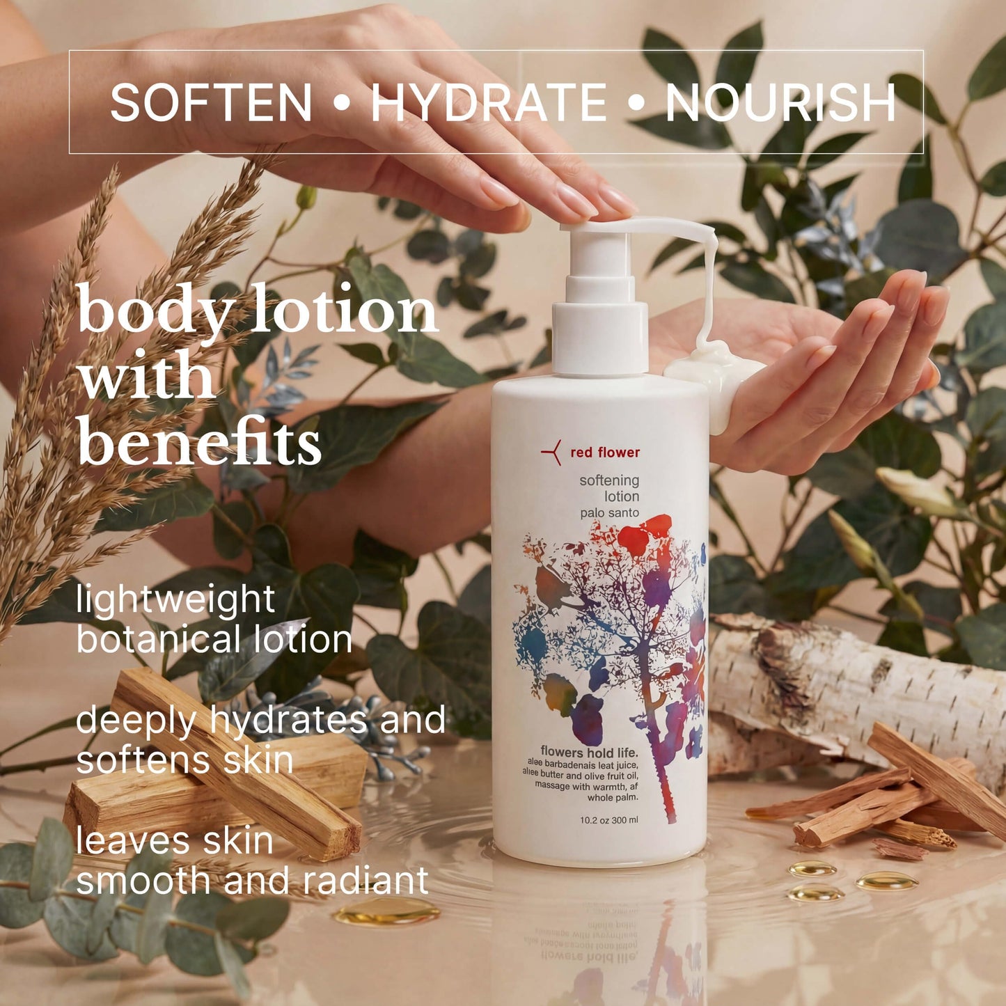Red Flower Palo Santo Softening Lotion - Deep Hydration & Skin Repair Body & Hand Lotion with Shea Butter & Olive Fruit Oil, Vegan, Sulfate-Free, 10 Beauty & Personal Care Red Flower