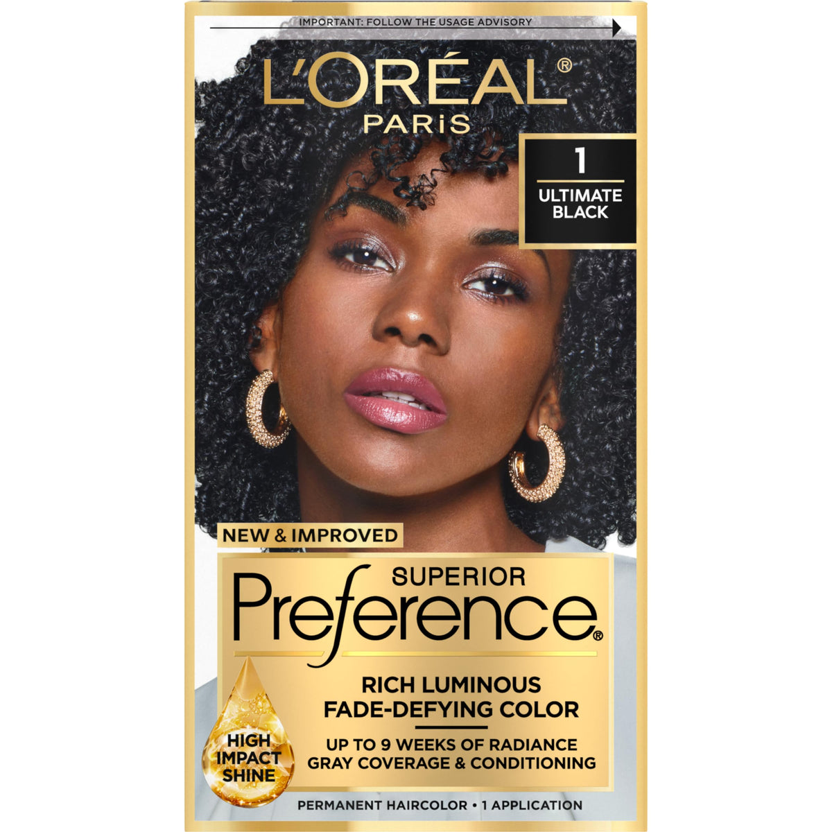 L'Oreal Paris Superior Preference Luminous Fade-Defying Permanent Hair Color, Hair Dye For Up to 9 Weeks of Radiance, Ultimate Black 1, 1 Hair Dye Kit Beauty & Personal Care L'Oreal Paris