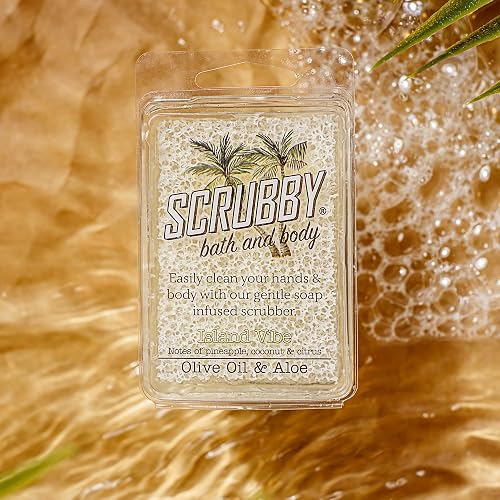 Scrubby Soap - Island Vibe with Olive Oil - Scented Natural Soap Infused Scrubber - Exfoliating and Hydrating Bath & Body Bar Beauty & Personal Care Scrubby