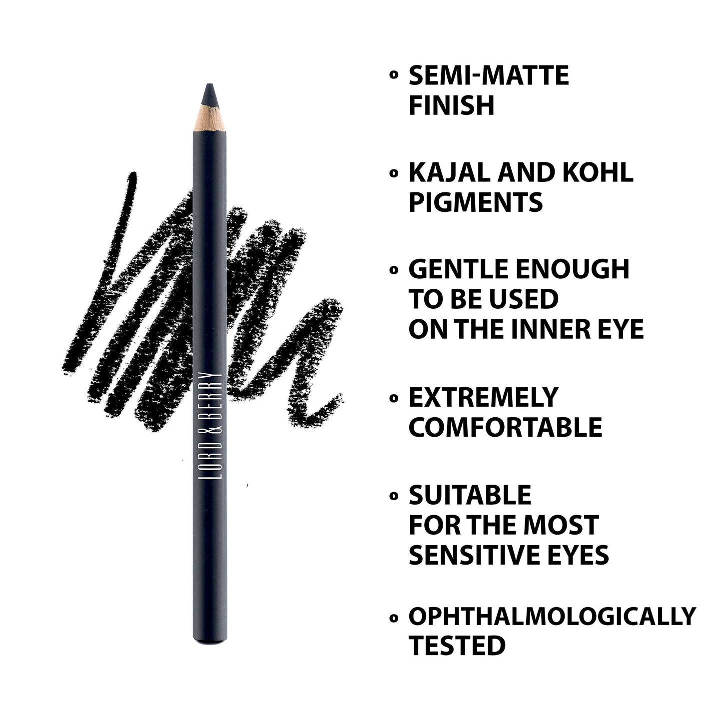 Lord & Berry SILK KAJAL Kohl Eyeliner Pencil, Long Lasting Soft Gel based Eye Liner for Women With Smudgeable Semi-Matte Finish, Ophthalmologically Beauty & Personal Care Lord & Berry