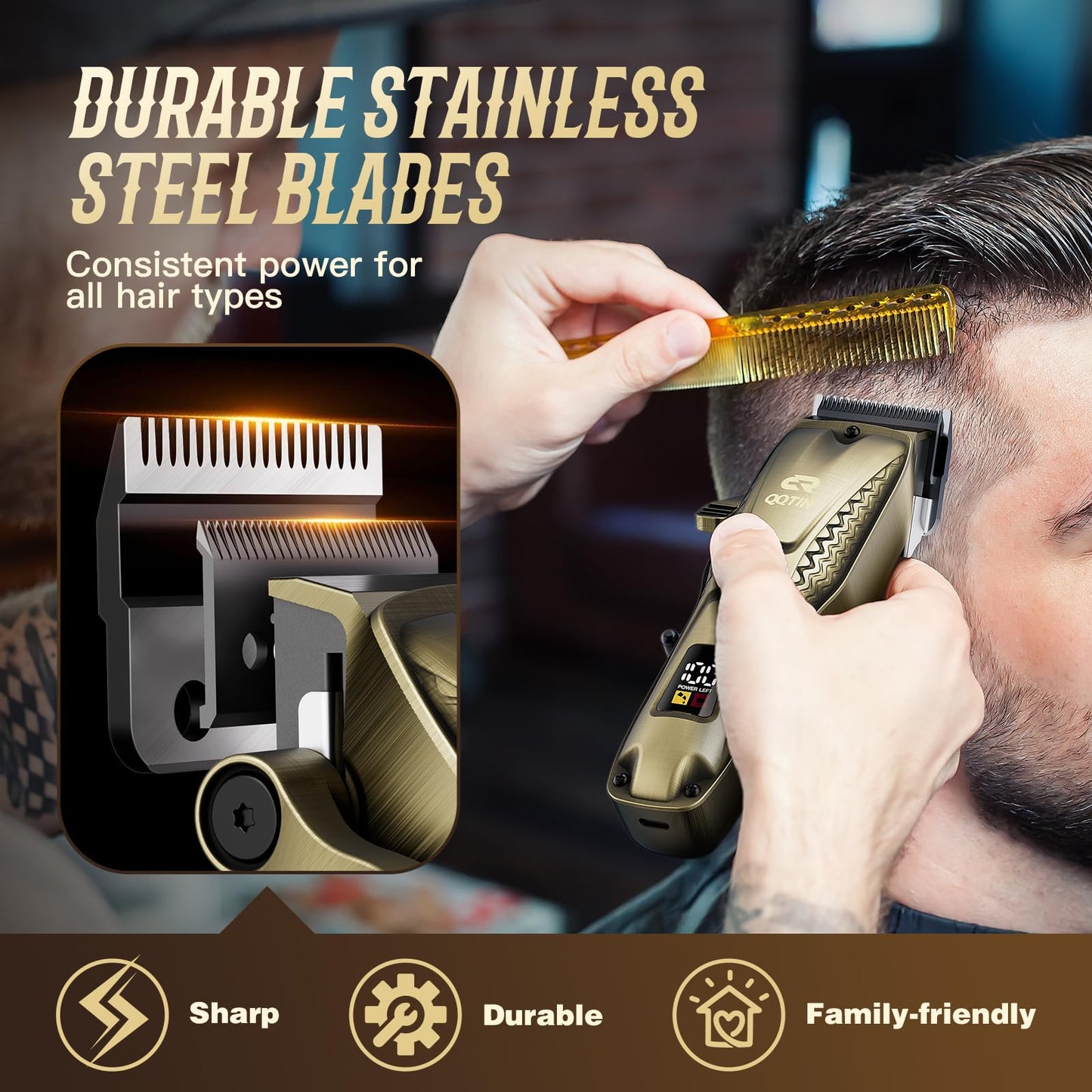 QQTIN Hair Clippers for Men Professional, Cordless Clippers and Trimmers Set for Hair Cutting, 8500RPM Rechargable Electric Hair Trimmer Beauty and Personal Care QQTIN