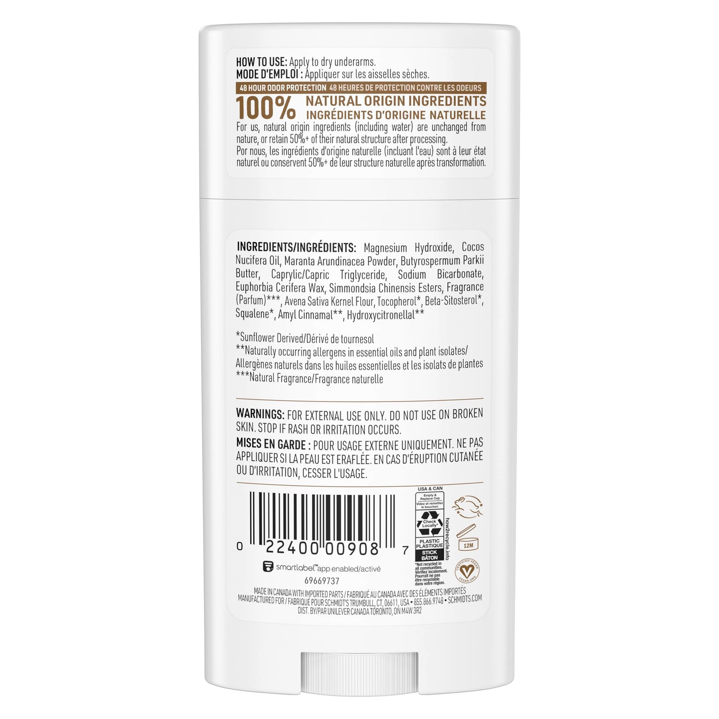 Schmidt's Vanilla & Oat Milk Deodorant Stick, 100% Natural Ingredients, Vegan Friendly, Cruelty Free, 2.65 Ounce (Pack of 1) Beauty and Personal Care Schmidt's