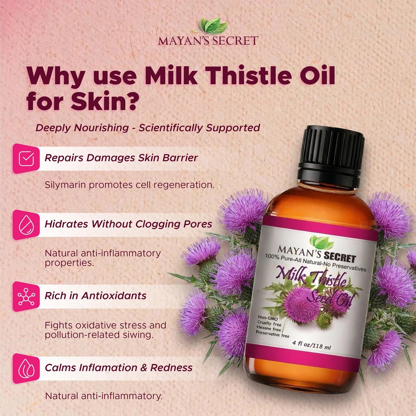 Mayan's Secret Milk Thistle Seed Oil Pure Cold Pressed Rich in Vitamin E and for Aging Skin Beauty & Personal Care Mayan's Secret