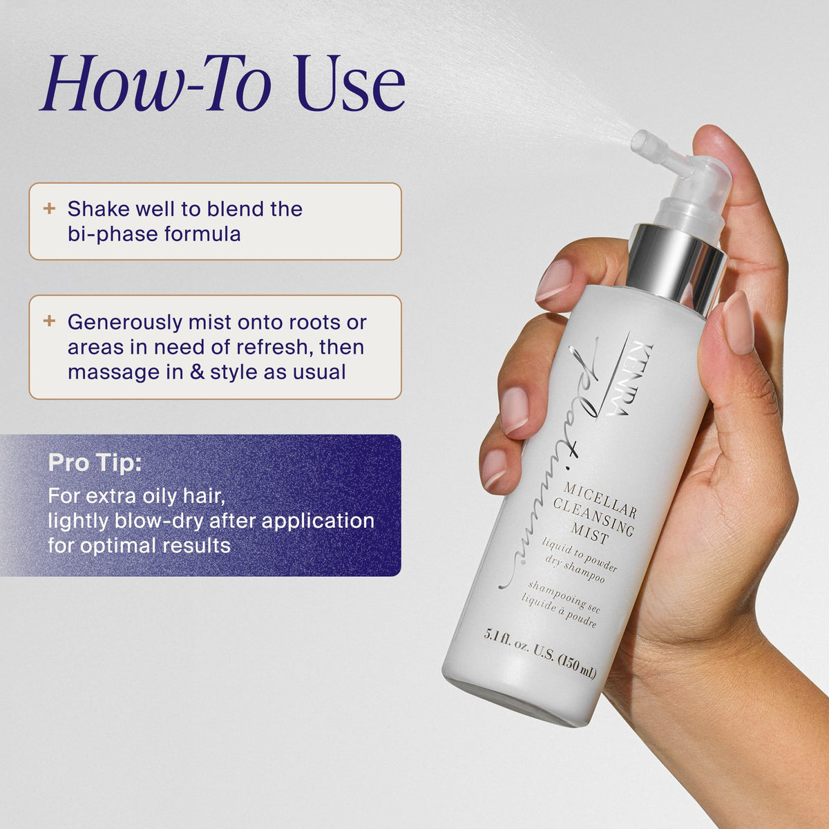 Kenra Platinum Micellar Cleansing Mist | Dry Shampoo Mist | Cleanses Roots, Absorbs Oil and Neutralizes Odor | Refresh and Extend your Style | 5.1 fl