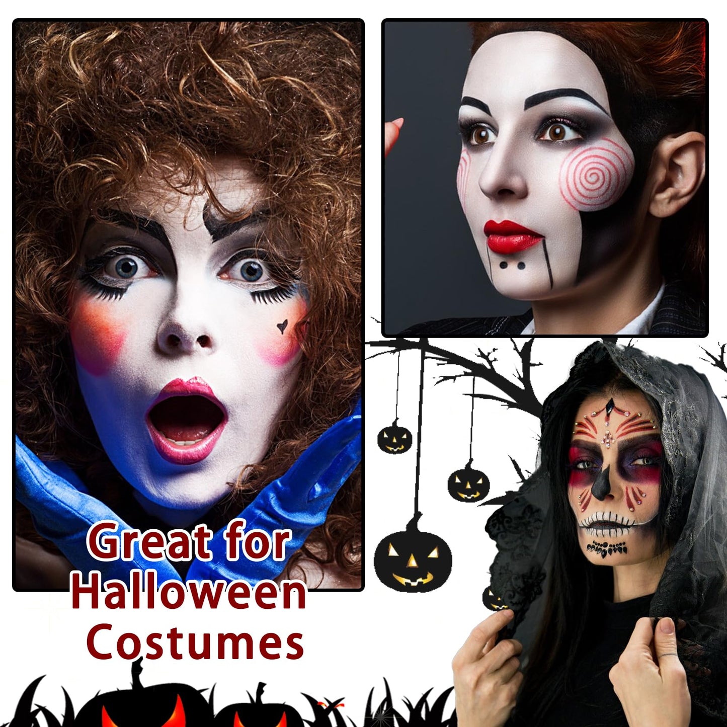 Black White Red Face Body Paint Foundation Cream Makeup,Halloween Cream Clown Face Body Paint Makeup Kit for Goth Zombie Vampire Skeleton Cosplay Beauty & Personal Care XMXueMei