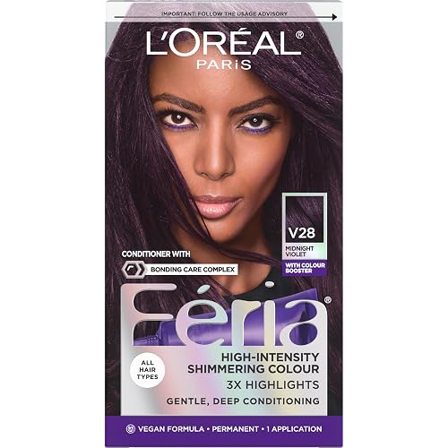 L'Oreal Paris Feria Multi-Faceted Shimmering Permanent Hair Color Hair Dye, V28 Midnight Violet (Deepest Violet) Beauty & Personal Care L'Oreal Paris