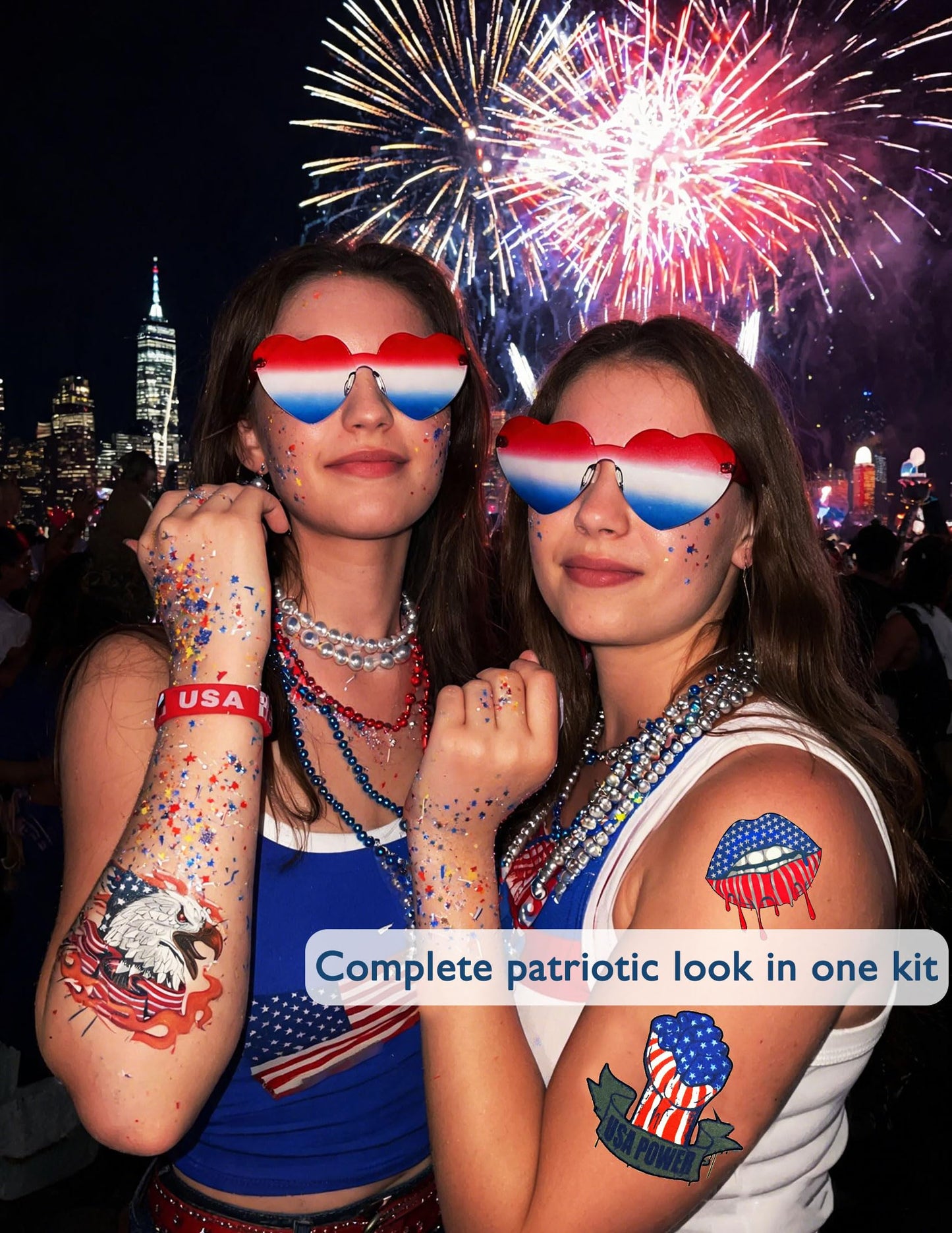 4th of July Accessories Set, 25Pcs Patriotic Outfit Kit with Star Glasses, Beaded Necklaces, Bracelets, Red White Blue Face Glitter Gel, Temporary Beauty & Personal Care QVAIVE