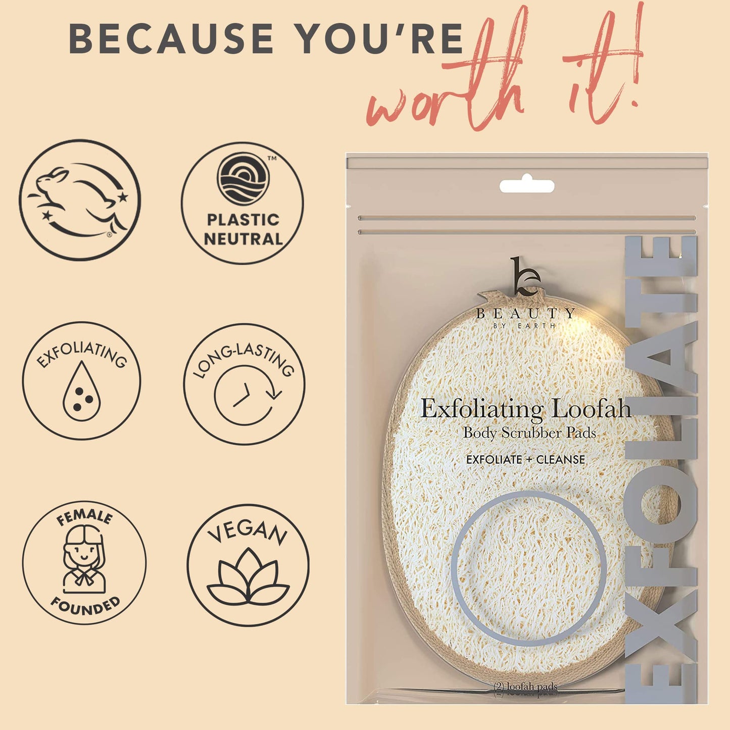 Exfoliating Loofah Sponge Body Scrubber - Pack of 2 Natural Loofah Sponges, Shower Body Exfoliator Scrubbing Pads for Removing Dead Skin Beauty & Personal Care Beauty by Earth