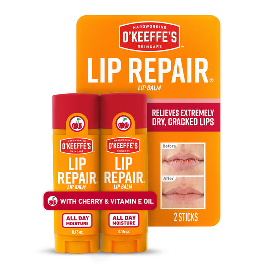 O'Keeffe's Lip Repair Lip Balm with Cherry & Vitamin E Oil - Stick (Twin Pack) - Moisturizer for Extremely Cracked, Dry Lips Beauty & Personal Care O'Keeffe's