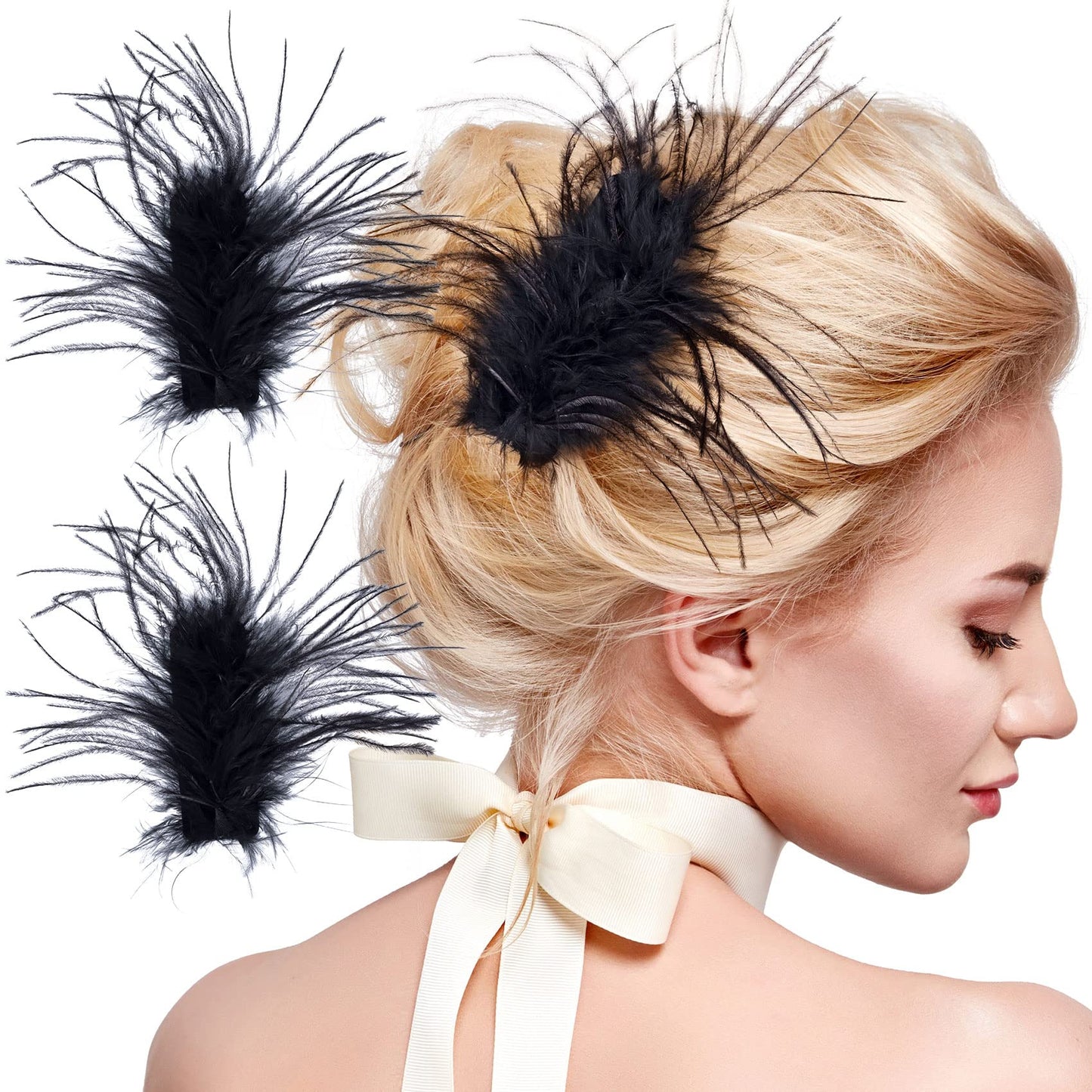 OIIKI 2Pcs Black Ostrich Hair Clip, Feather Hairgrip Retro Hair Jewelry Accessories for Women Bride Party Festival Valentine Wedding Engagement Beauty & Personal Care OIIKI