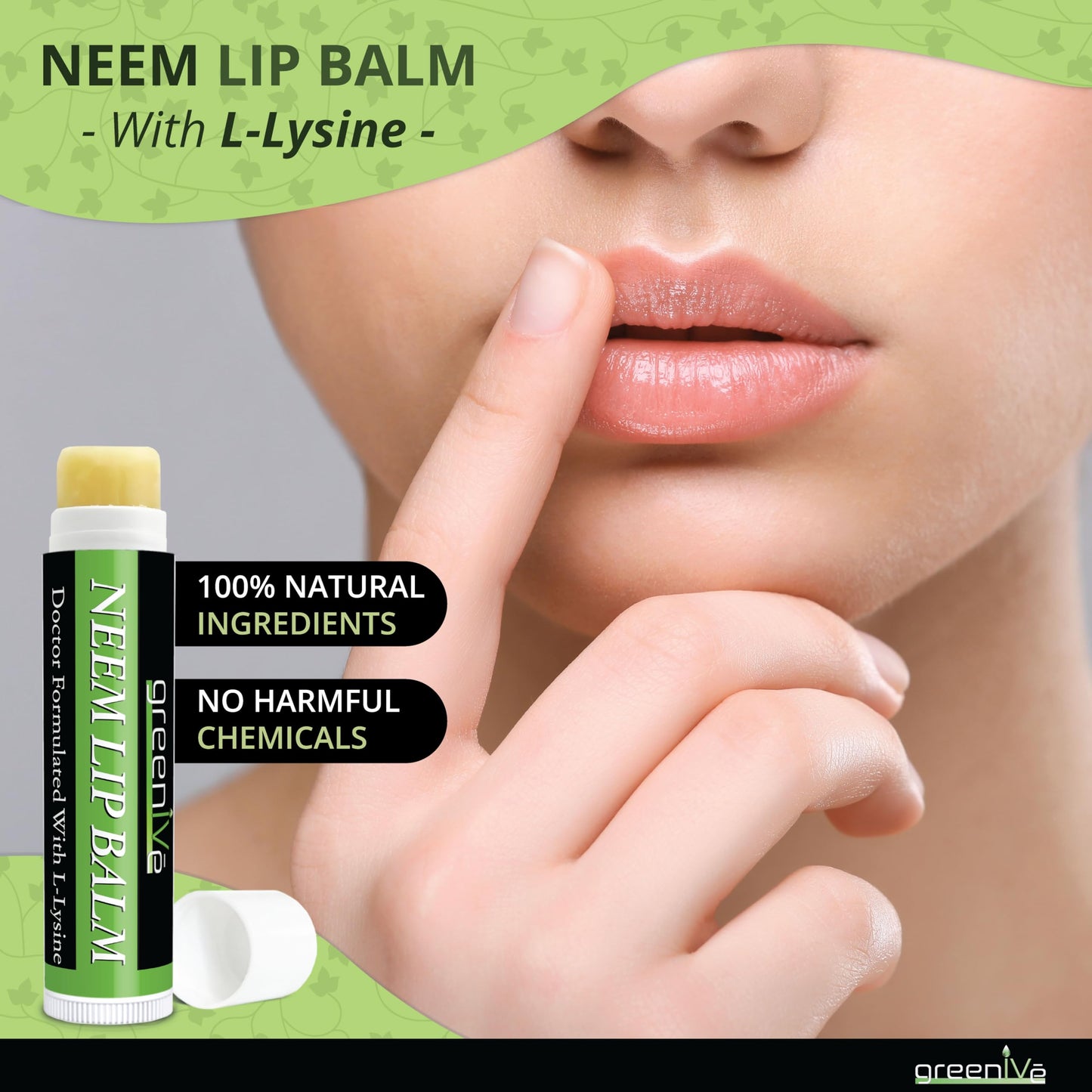 GreenIVe Neem Lip Balm Vegan Lip Moisturizer Neem Seed Oil L-Lysine Handcrafted Natural Lip Care Chap Stick for Dry Lips Cracked Lips Sensitive Lips Beauty and Personal Care GreenIVe