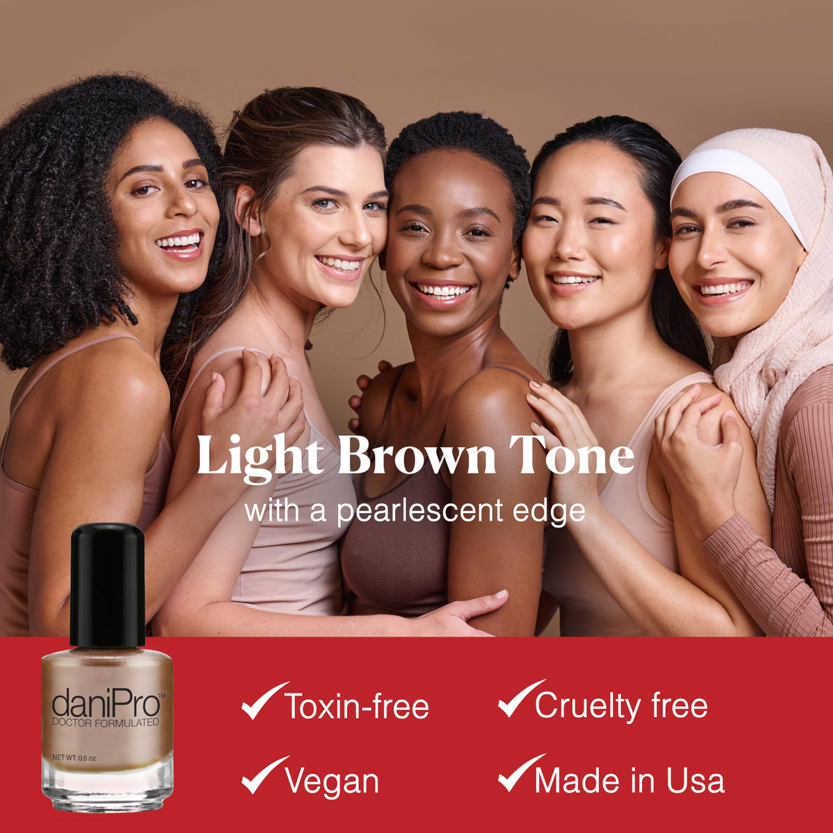 daniPro Doctor Formulated Nail Polish Babe It's You-Pearlescent Mocha Fingernail Polish & Toenail Polish, 0.5 oz with Undecylenic Acid, Biotin