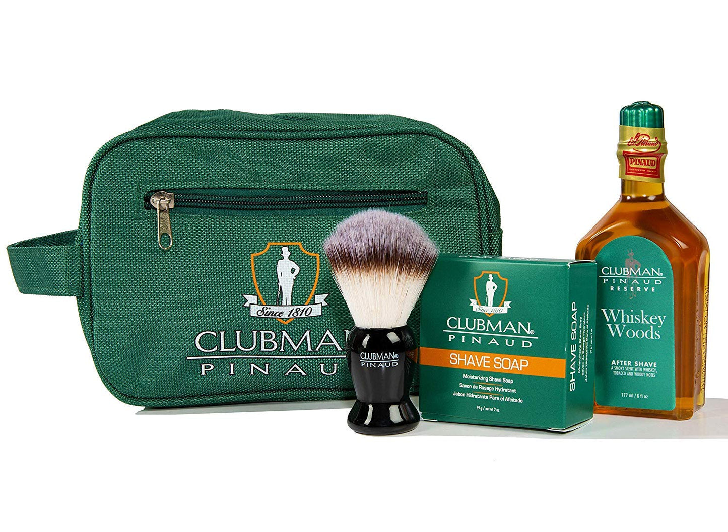 Clubman Pinaud Shave Essentials Set - Men's Grooming Whiskey Woods Shaving Soap and After Shave Lotion, with Brush and Dopp Kit Beauty and Personal Care Clubman