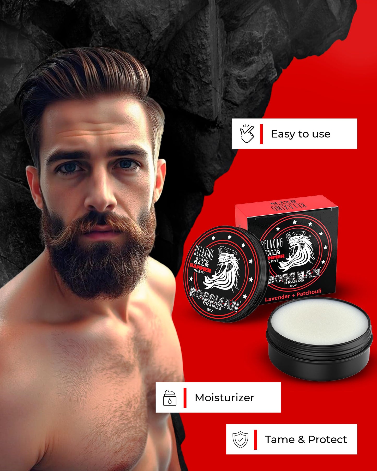 Bossman Relaxing Beard Balm - Beard Tamer, Relaxer, Thickener and Softener Cream - Made in USA (Hammer Scent) Beauty & Personal Care Bossman