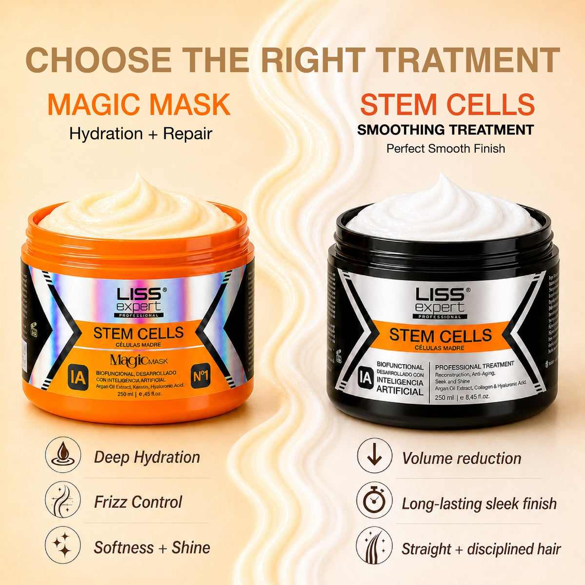 Liss Expert Stem Cells Magic Hair MASK, Argan Oil, Keratin, Hyaluronic Acid | Provides Long-Lasting Frizz & Humidity Protection| Moisturizing | For