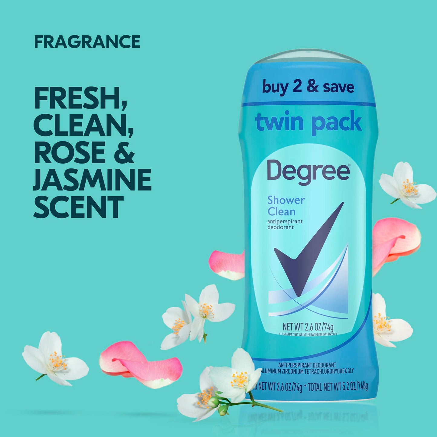Degree Antiperspirant Deodorant Twin Pack Shower Clean 48-Hour Sweat and Odor Protection Antiperspirant for Women 2.6 oz Beauty and Personal Care Degree