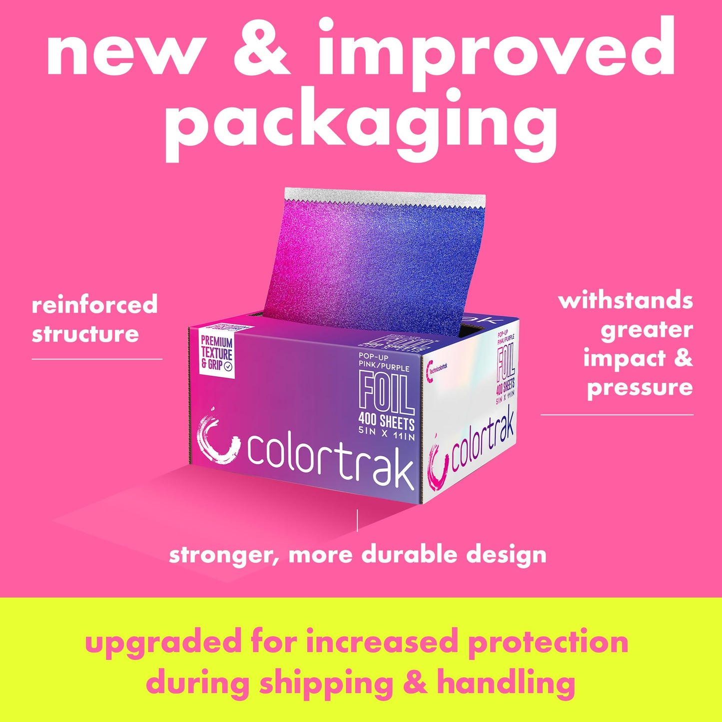 Colortrak Pink/Purple Gradient Pop-up Foil w/Dispenser (400 Count), Pre-cut Sheets, Non-Slip Embossed Texture, 5" x 10.75" Sheets for Hair Foil Beauty & Personal Care Colortrak