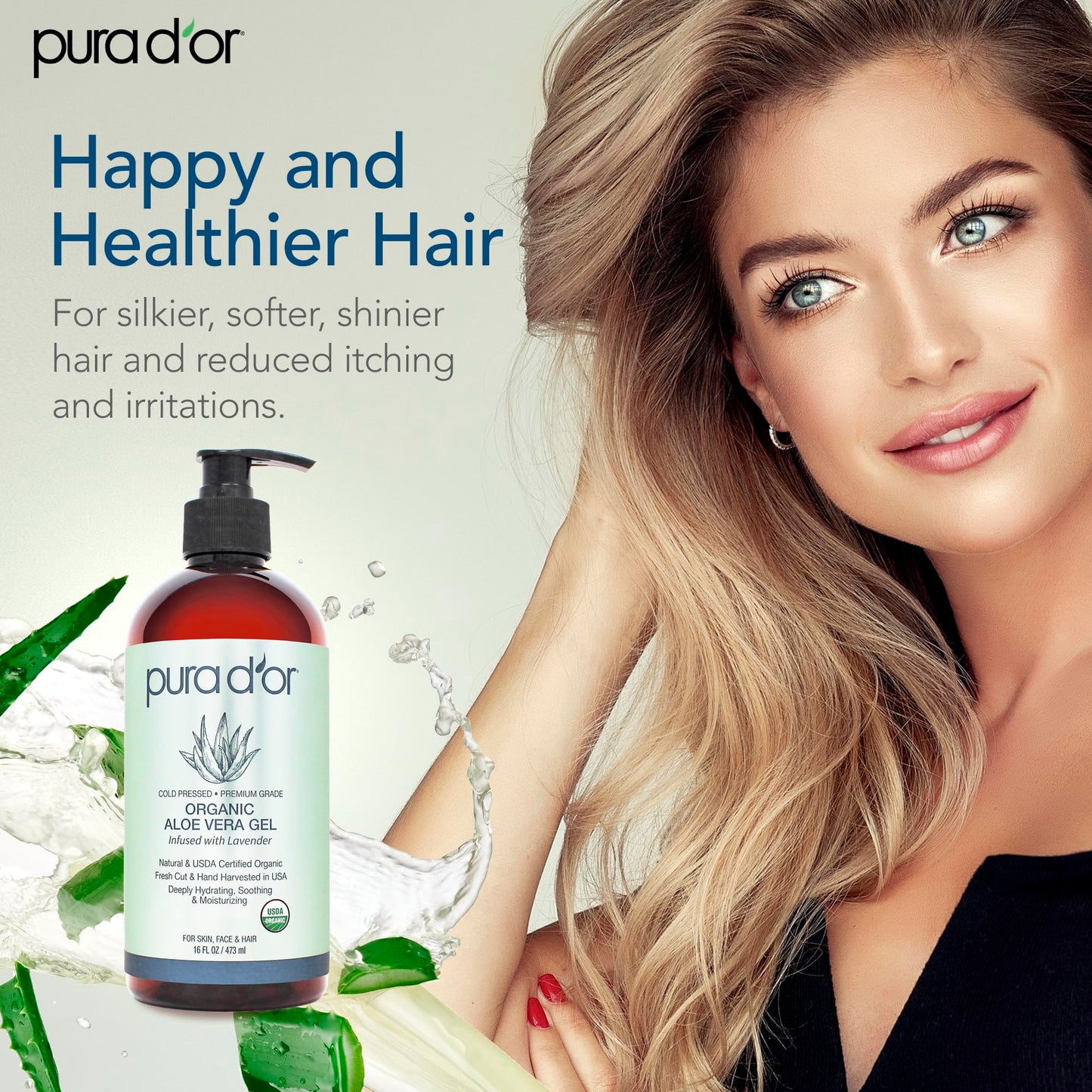PURA D'OR 16 Oz ORGANIC Aloe Vera Gel - Lavender - All Natural - ZERO Artificial Preservatives - Deeply Hydrating & Moisturizing - Sunburn, Bug Bites Beauty & Personal Care PURA D'OR
