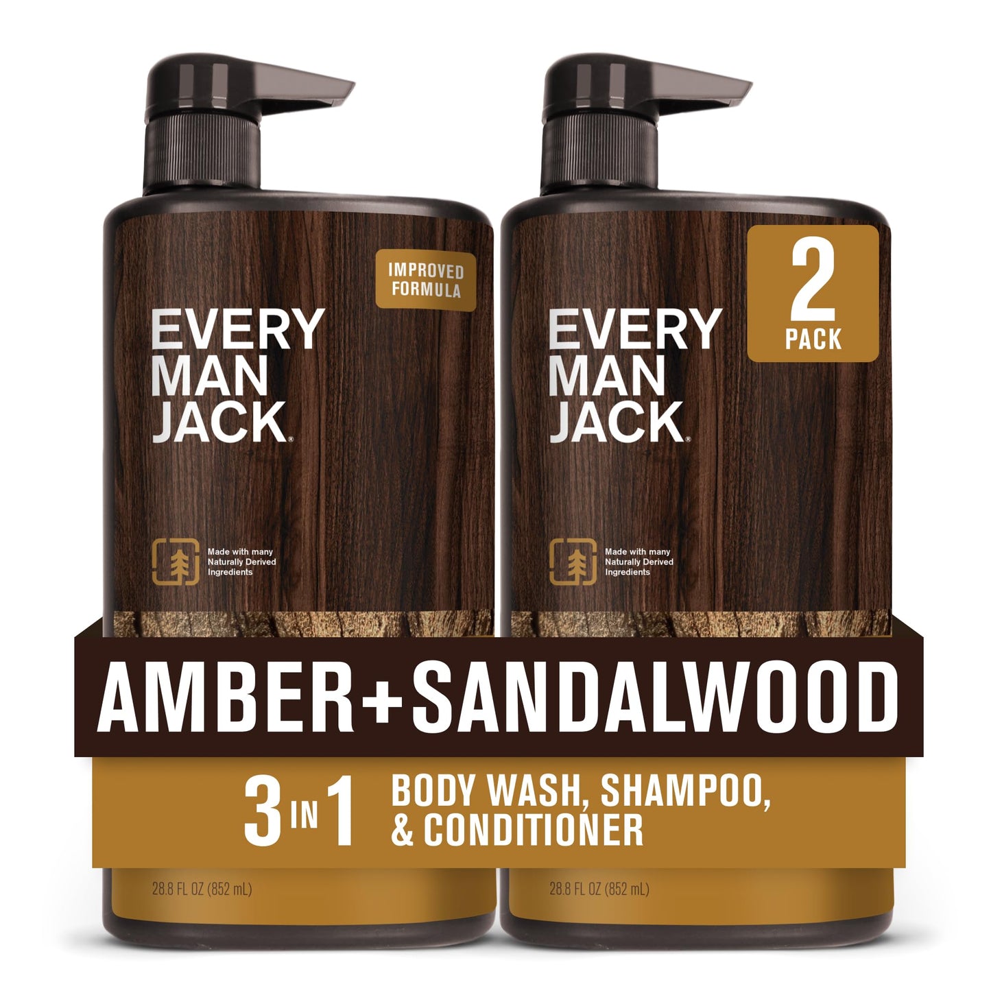 Every Man Jack Amber + Sandalwood Hydrating Mens 3-in-1 All Over Wash for All Skin and Hair Types - Body Wash, Shampoo and Conditioner with Naturally Beauty and Personal Care Every Man Jack Default Title