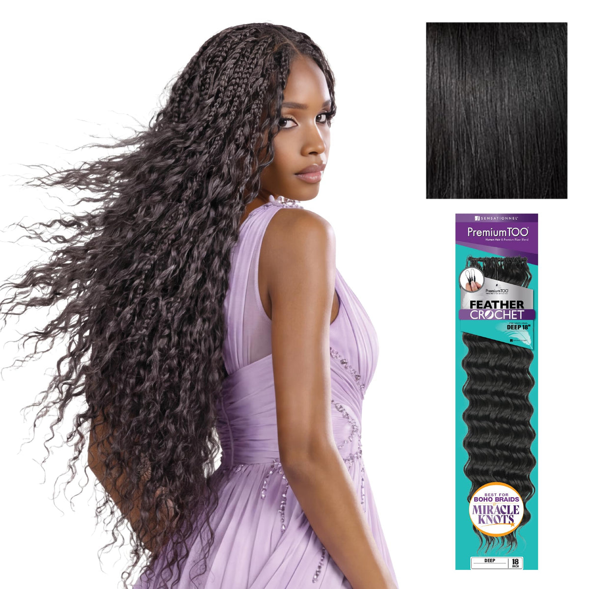 Sensationnel PremiumToo Feather Crochet Braids-Deep,18in, 1 JETBLACK