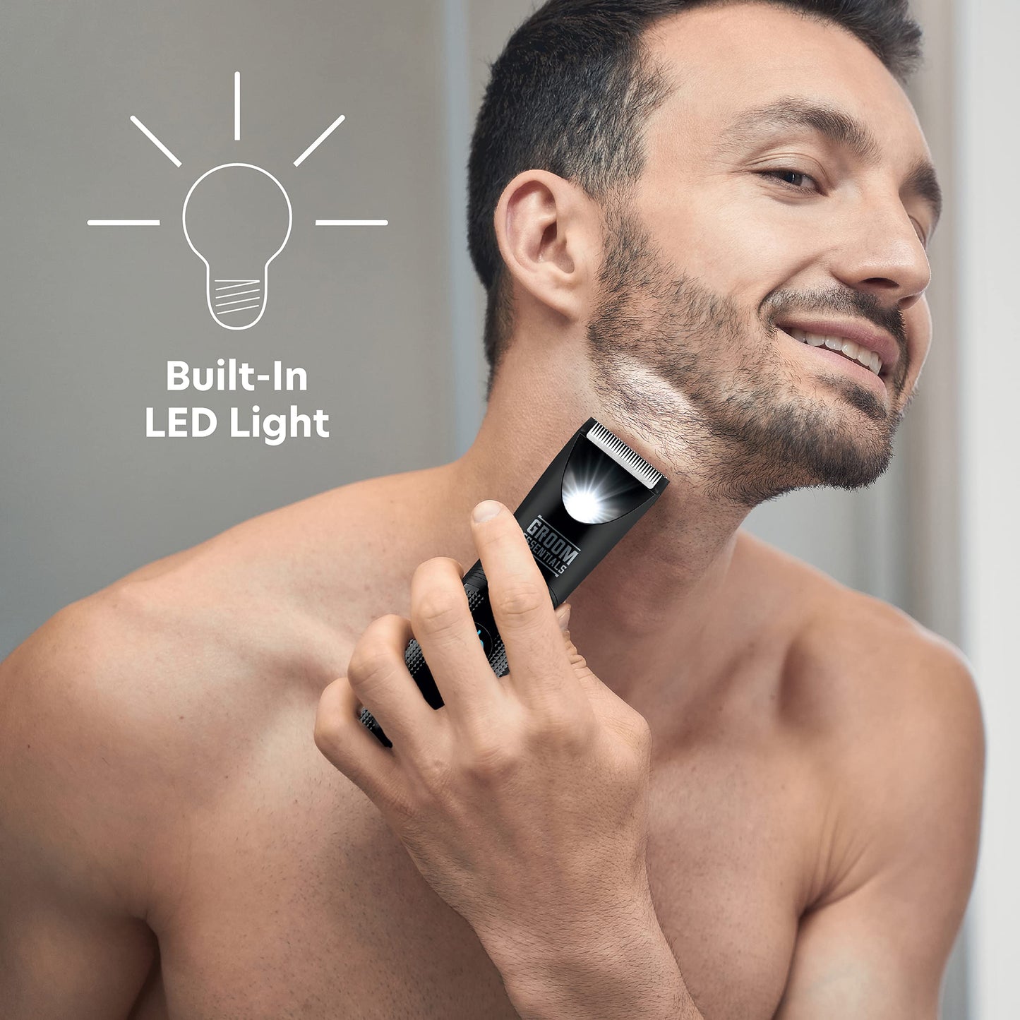 Groom Essentials Rechargeable Hair Trimmer, Body-Hair Shaver with Ceramic Blades, Adjustable 3-Setting Trimming Guide, 90-Minute Battery, Includes Beauty and Personal Care CHARGEWORX