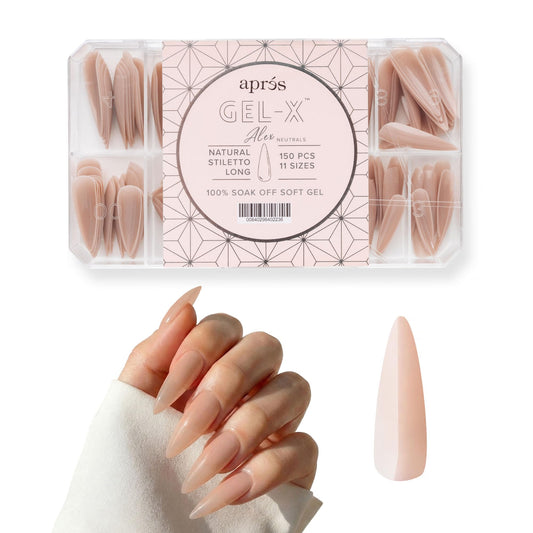Apres Neutrals Gel-X Alex Box Of Nail Tips, 11 Sizes 00-9, Soft Gel Nail Tip Box, Nail Extensions (150pcs) (Natural Stiletto Long, 150pcs)