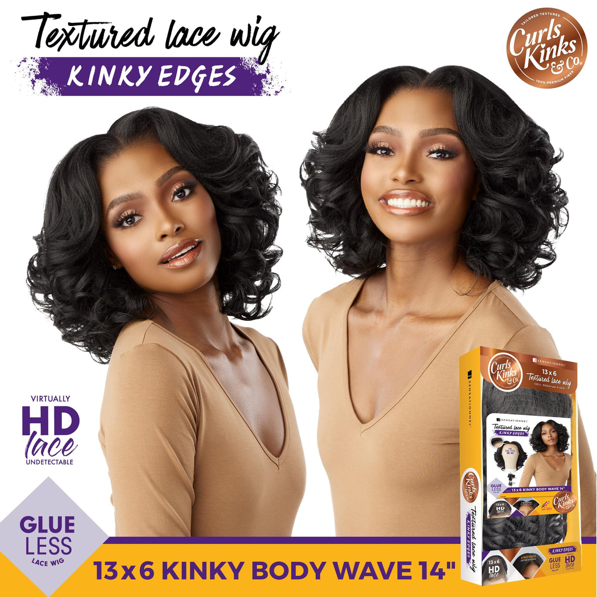 Sensationnel CKCO Kinkyedges Wig-Kinky Body Wave 14 Inch, BALAYAGECOPPER