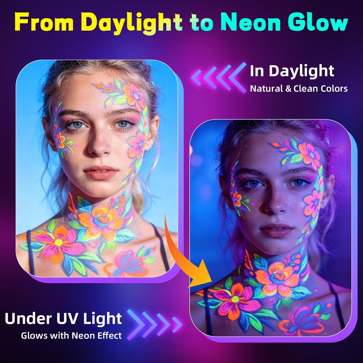 10 Colors Glow in the Dark Body Paint Markers, Neon Face & Body Paint Set, UV Light Reactive Paint for Parties, Halloween, Cosplay, Washable Paint Beauty & Personal Care Gullora
