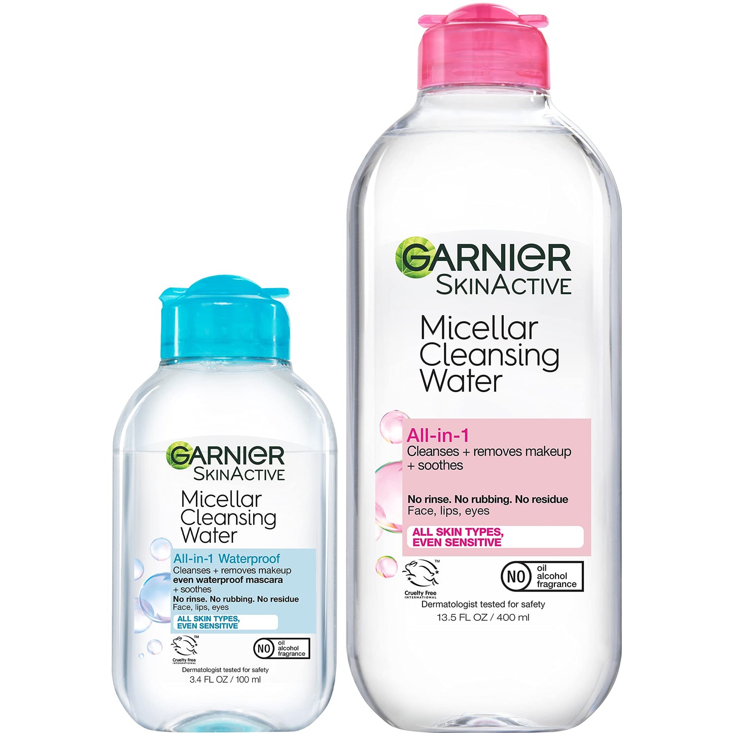 Garnier Micellar Cleansing Water, For All Skin Types, 13.5 fl oz + Micellar Cleansing Water, For Waterproof Makeup, 3.4 fl oz Beauty & Personal Care Garnier
