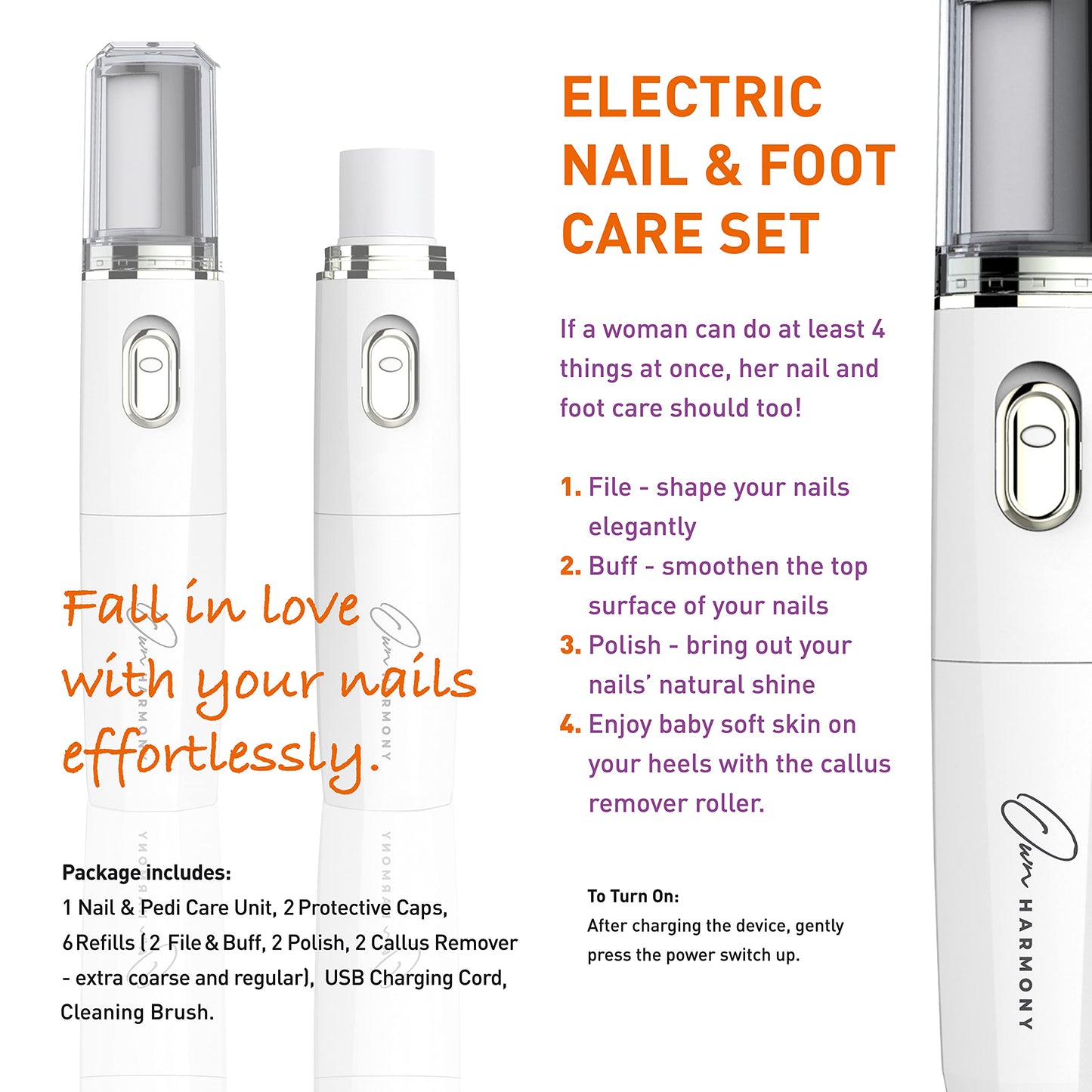 Own Harmony Electric Nail Buffer and Shine Kit for Natural Nails: Manicure Pedicure Tools with Callus Remover Foot Care, Best Electronic Mani Pedi Beauty & Personal Care Own Harmony