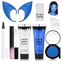 8pcs Avatar Makeup Kit,Navy Blue White Face Paint, Royal Blue Face Paint for Smurf Mystique Cosplay,Lip Gloss,White UV Eyeliner, Short Elf Ears,Single Beauty & Personal Care faglowmify