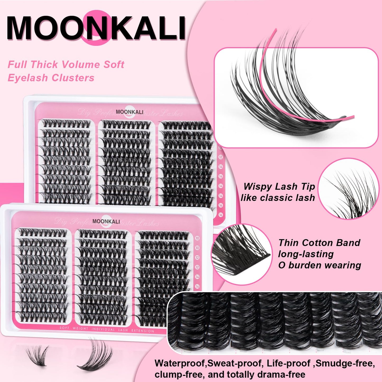 MOONKALI Lash Clusters 30D 40D 50D Mix Individual Lashes Clusters Luxury Versatile 3D Full Eyelash Clusters 10-16MM Cluster Eyelash Extensions Beauty and Personal Care MOONKALI